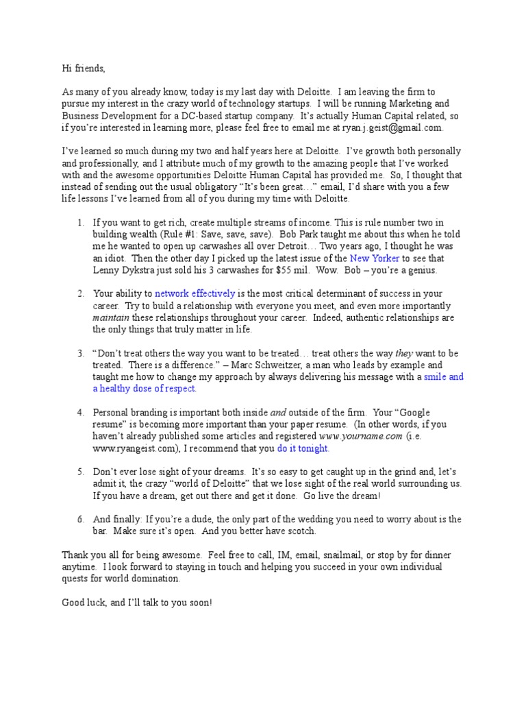 Deloitte Farewell Email | PDF