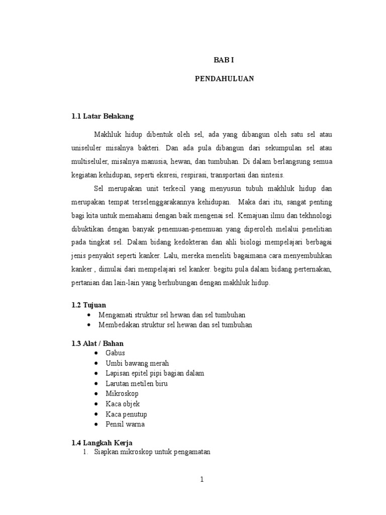 Contoh Laporan Praktikum Sel Tumbuhan