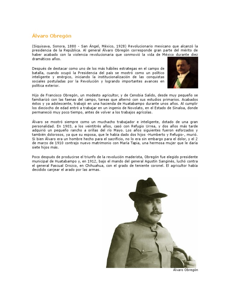 Biografia Del General ALVARO OBREGON