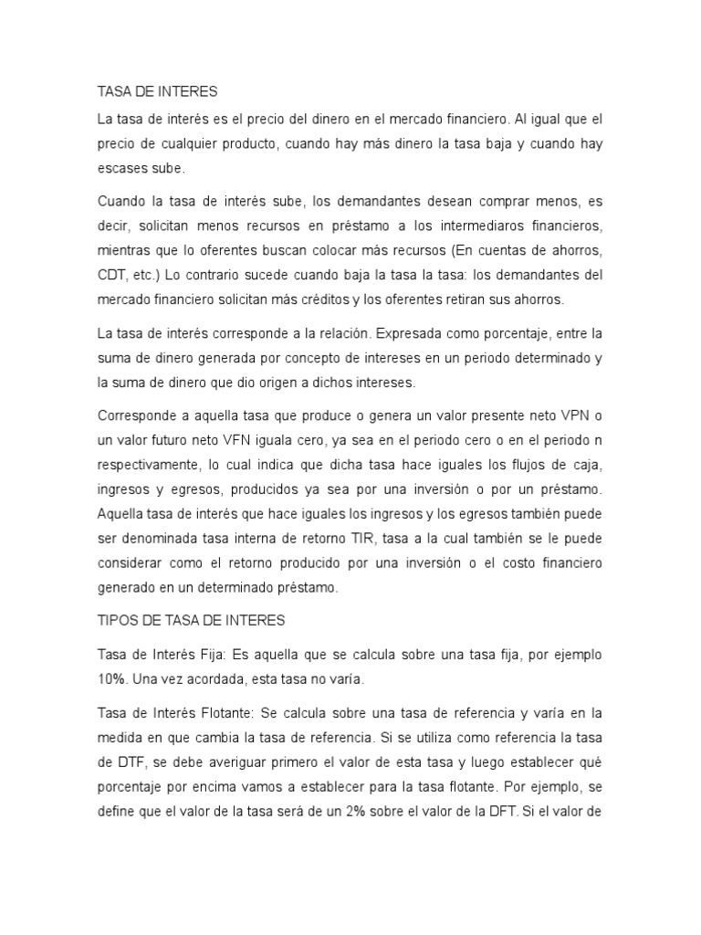 Tipos y Cálculo de Tasa de Interés | PDF | Interés | Tasas de interés