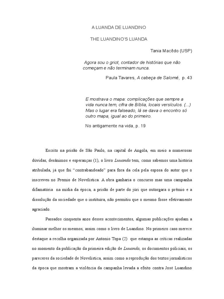 A Luuanda de José Luandino Vieira | PDF | Geografia | Science