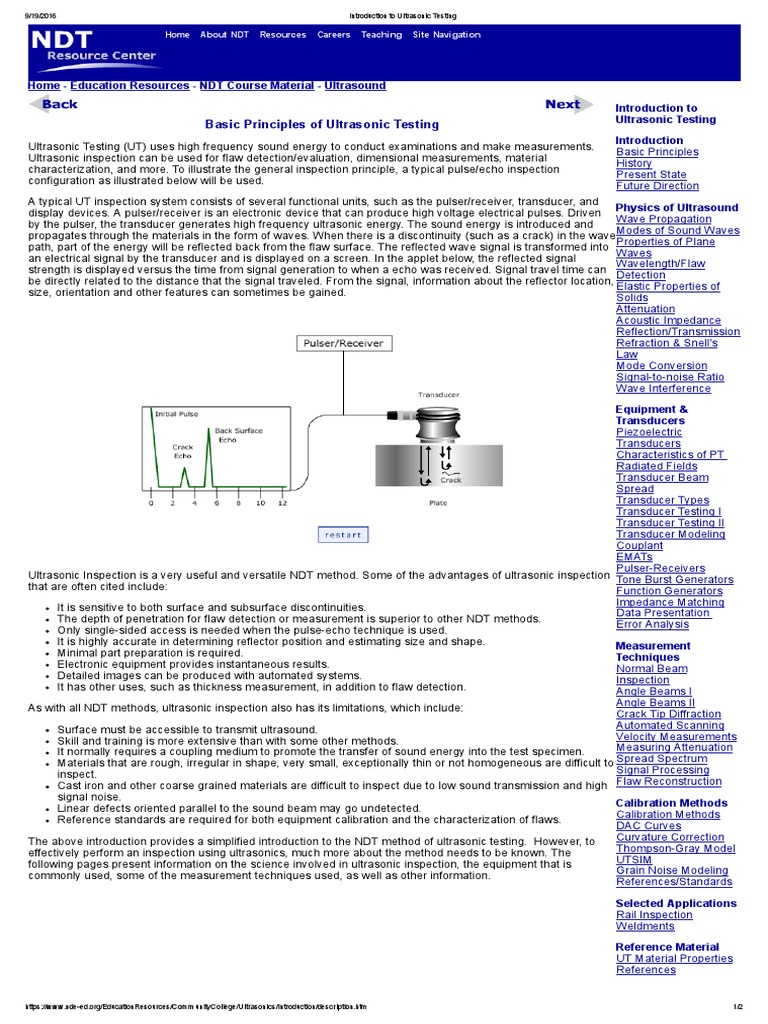 Ultrasonic Testing: Key Concepts and Methods | PDF | Ultrasound ...