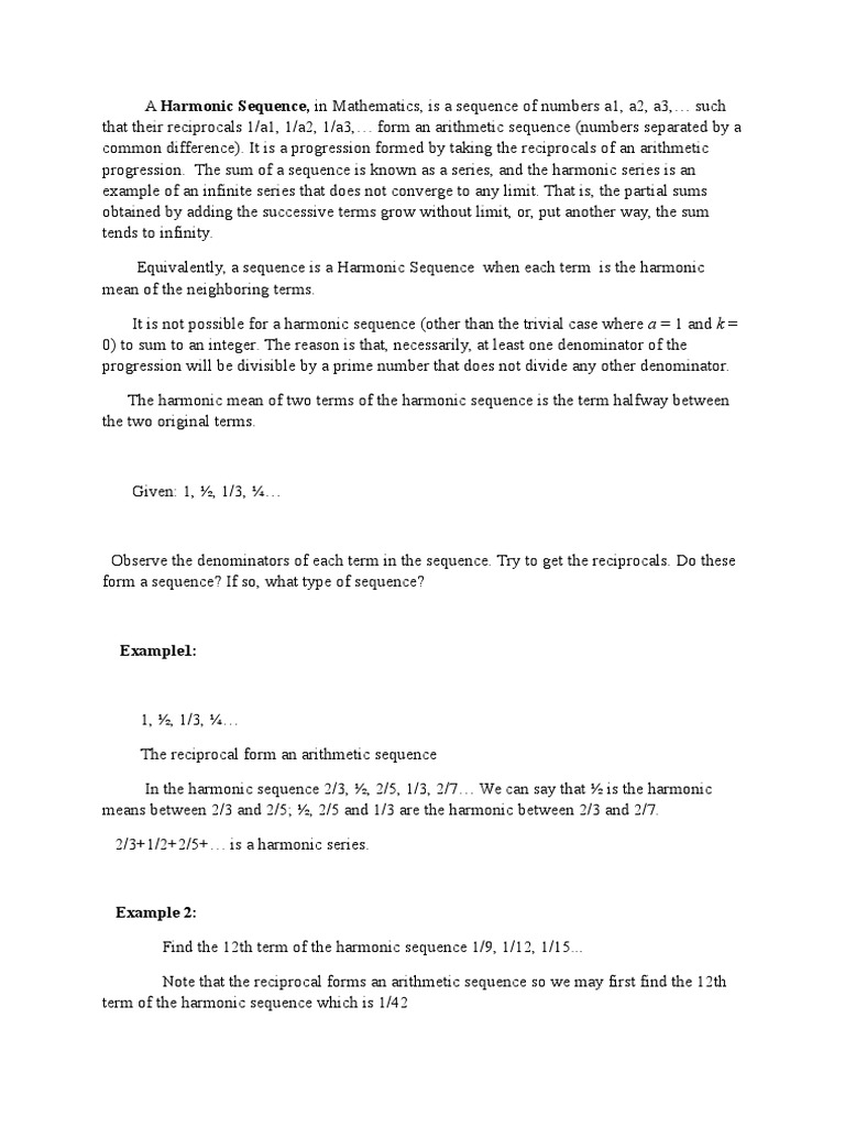 A Harmonic Sequence | Series (Mathematics) | Sequence
