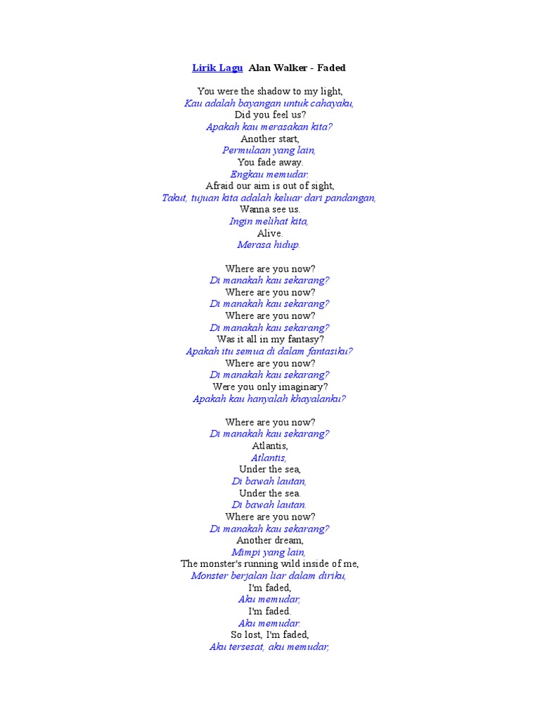 Lirik Lagu Alan Walker Faded Pdf
