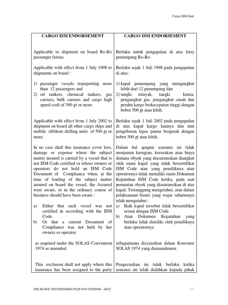 Cargo ISM Endorsement PDF