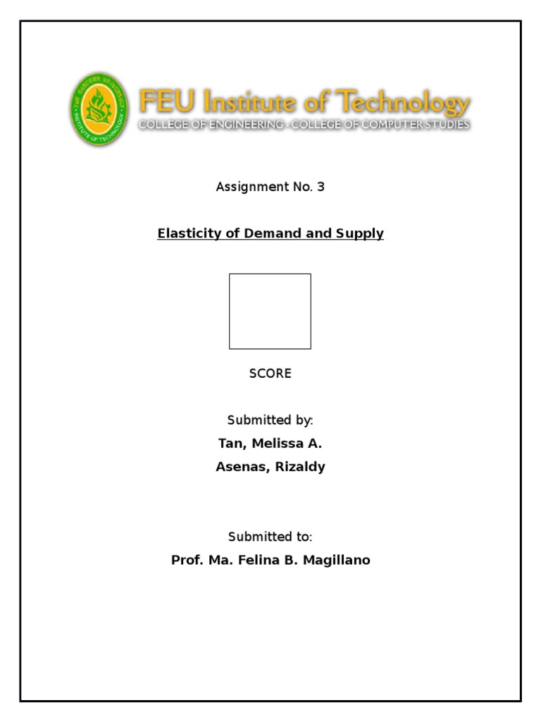 Elasticity of Demand and Supply: Assignment No. 3 | PDF