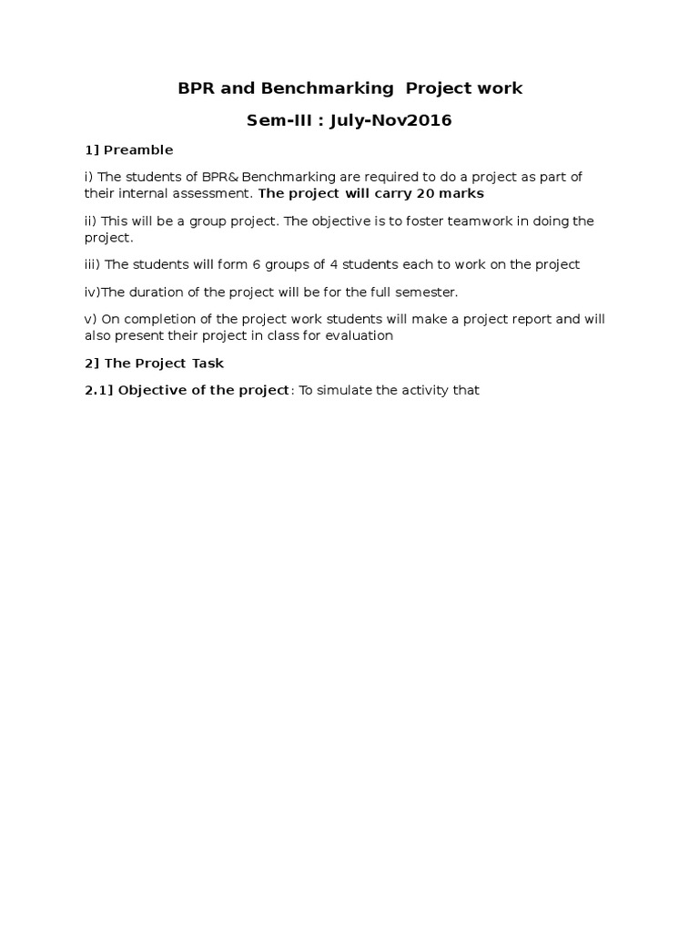 BPR and Benchmarking Project Work Sem-III: July-Nov2016: 1) Preamble ...