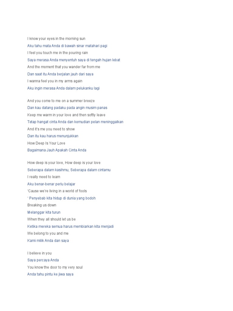 Lirik Lagu How Deep Is Your Love Docx