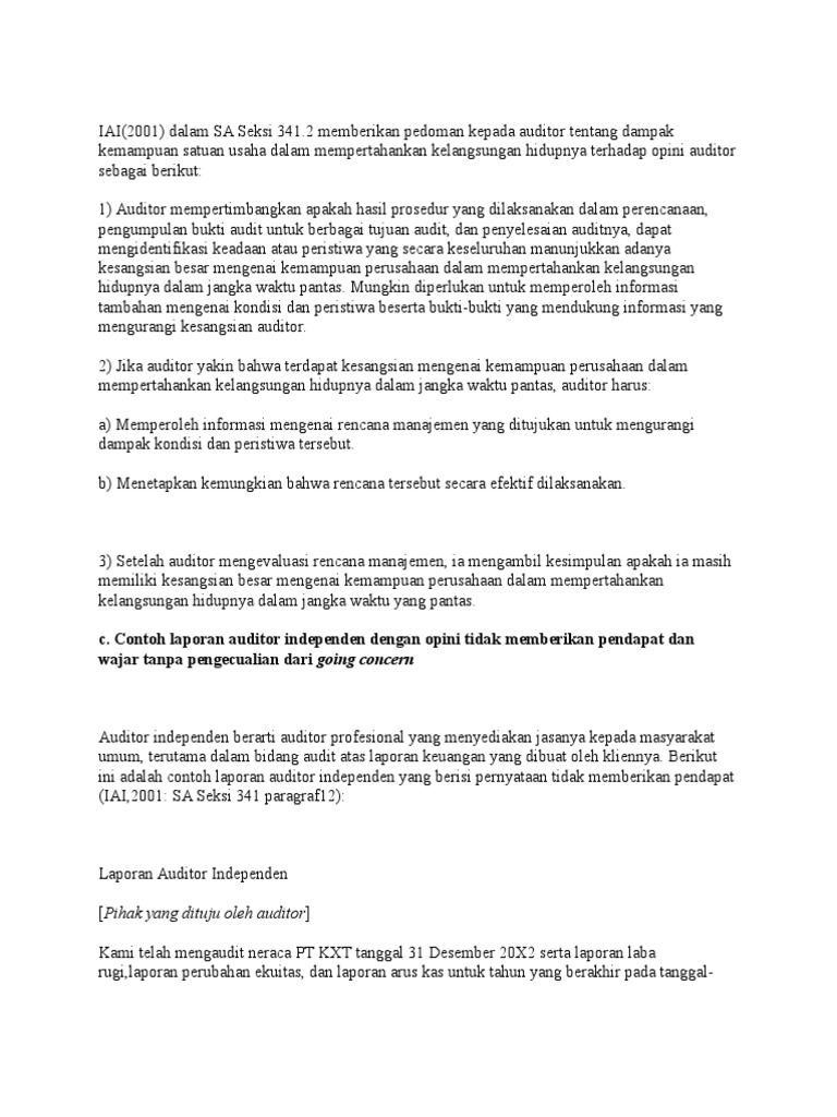 Contoh Laporan Auditor Independen Tidak Memberikan