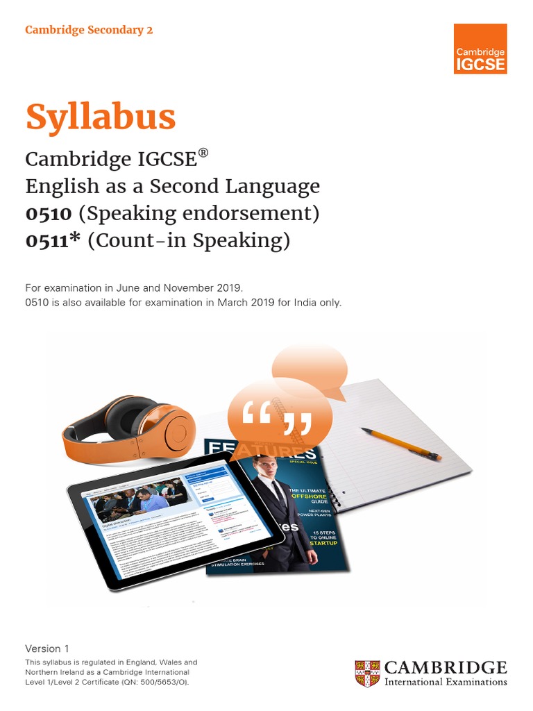 Igcse English Second Language2019Syllabus English As A Second Or