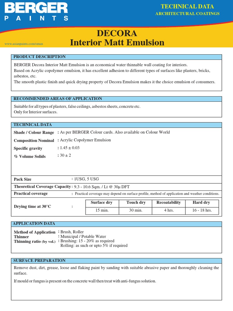 Decora Interior Matt Emulsion PDF Plaster Paint