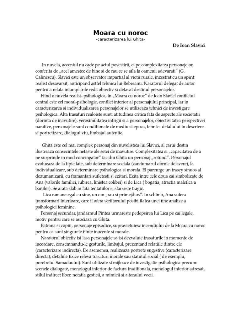 Caracterizare Ana Moara Cu Noroc Moara Cu Noroc - Caracterizare | PDF