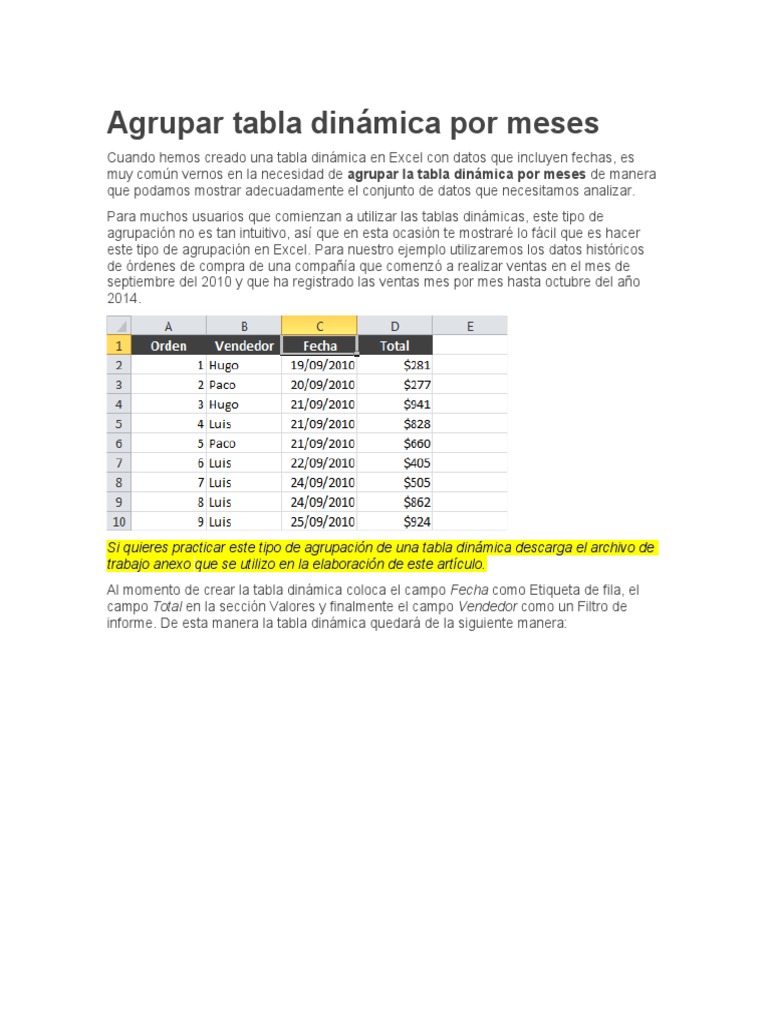 Agrupar Tabla Dinámica Por Meses Tabla (Base de datos) Opción