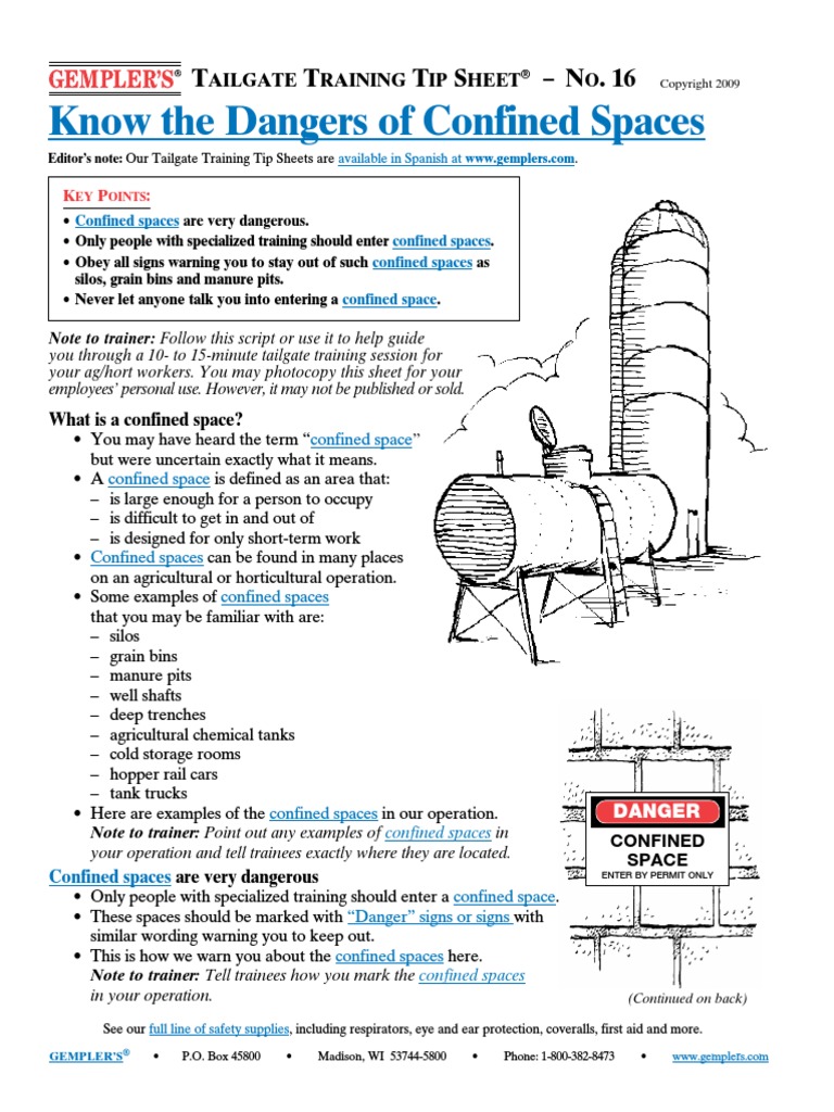 Know The Dangers of Confined Spaces PDF Methane Oxygen