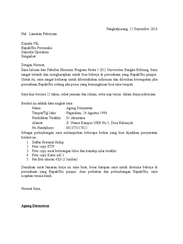 Lamaran Kerja Ganesha Operation Pdf