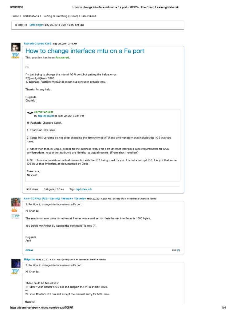 How To Change Interface Mtu On A Fa Port - 70875 - The Cisco Learning ...