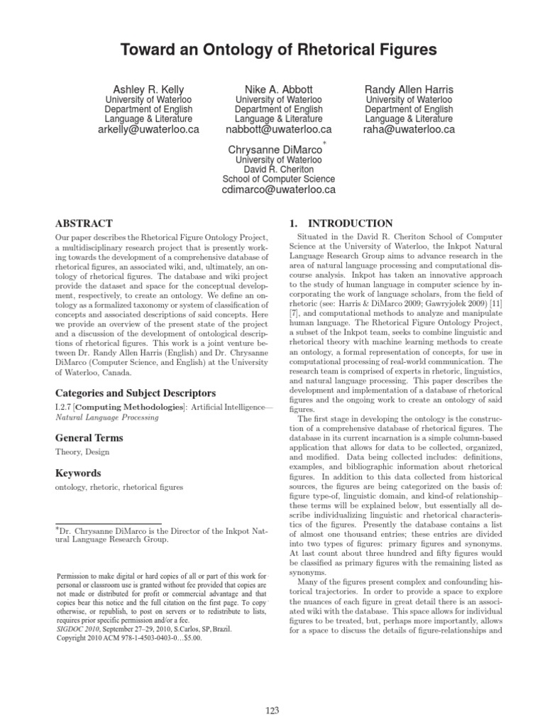 Toward An Ontology of Rhetorical Figures: Ashley R. Kelly Nike A ...