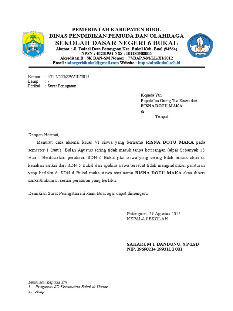Contoh Surat Peringatan 1 Untuk Siswa