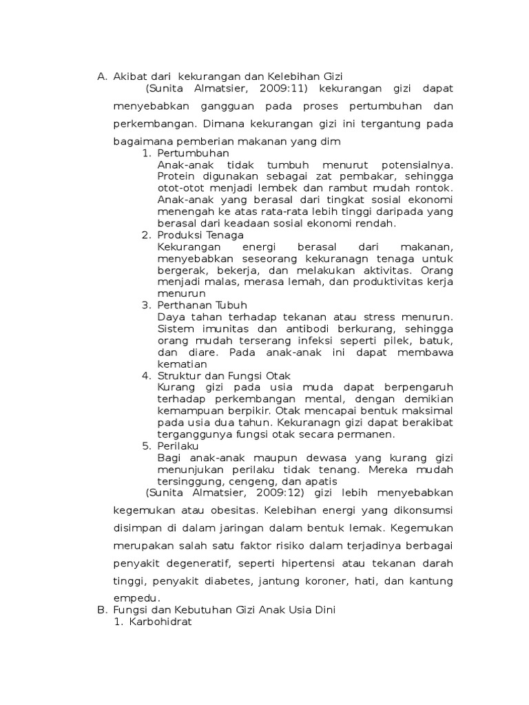 Akibat Dari Kekurangan Dan Kelebihan Gizi