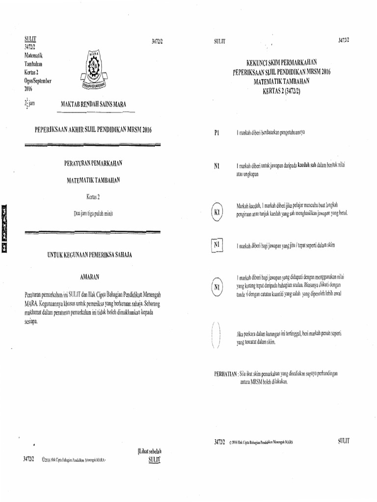 Skema Paper 2 Mrsm2016 Pdf Persamaan Kuadrat Geometri