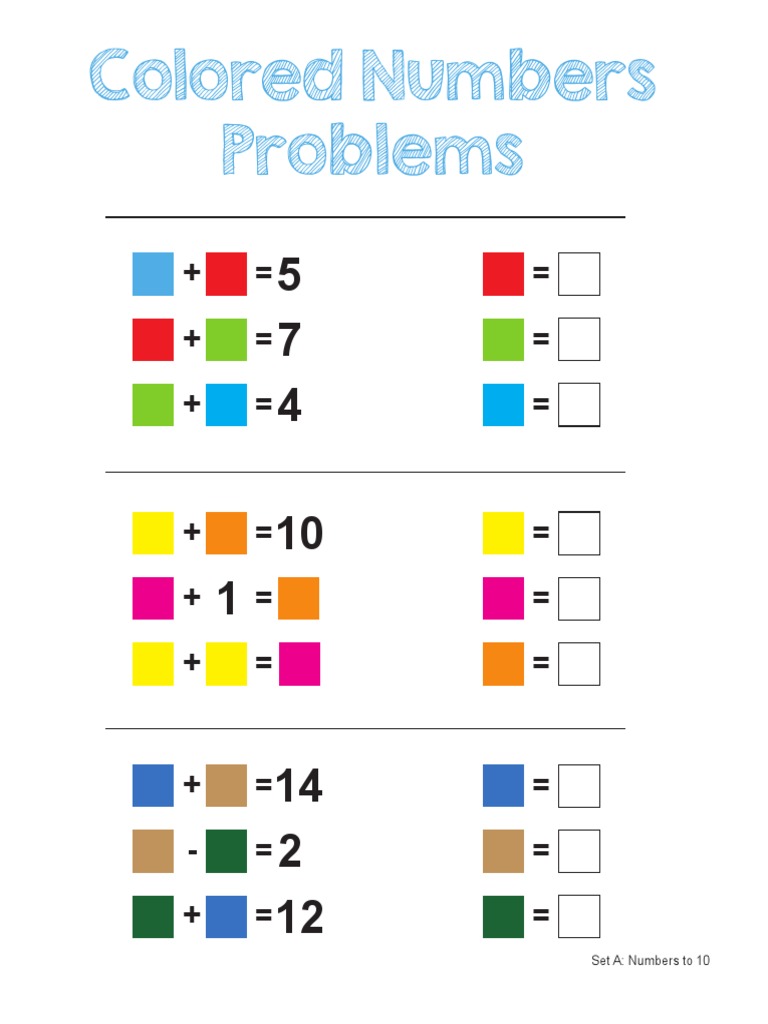 Colored Number Problems for Kids | PDF