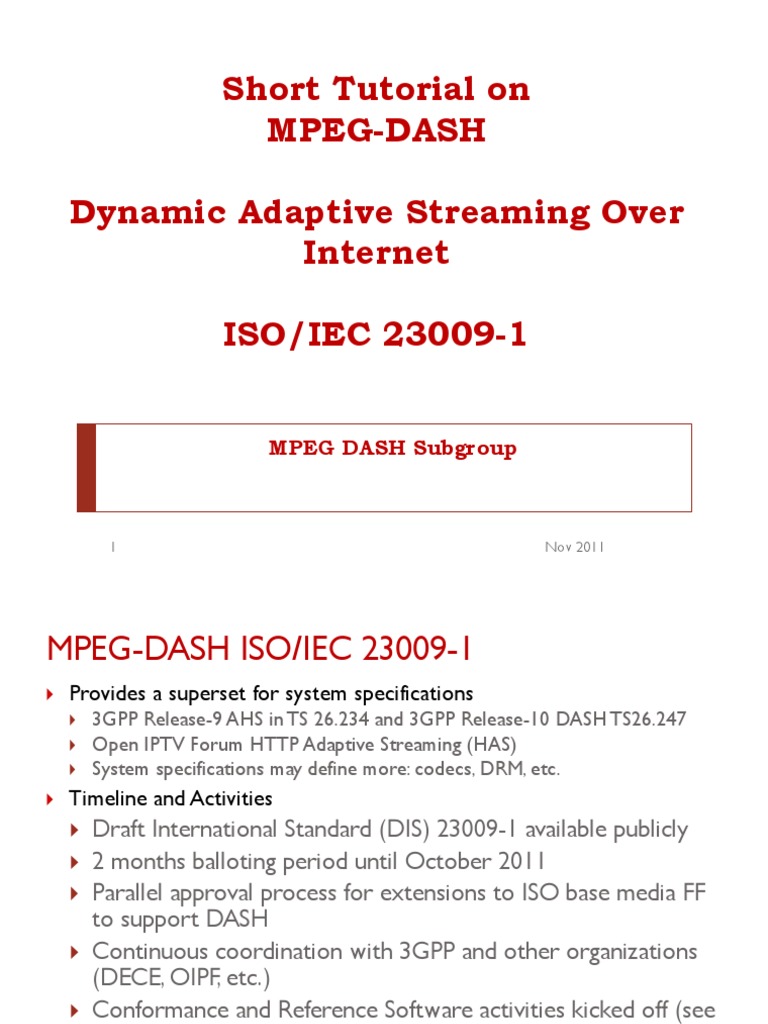 Mpeg Dash Tutorial PDF International Organization For