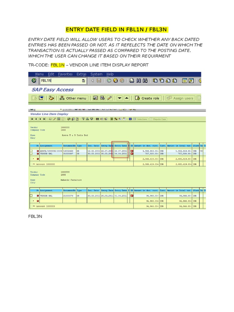 Entry Date vs Posting Date in FBL1N/FBL3N | PDF
