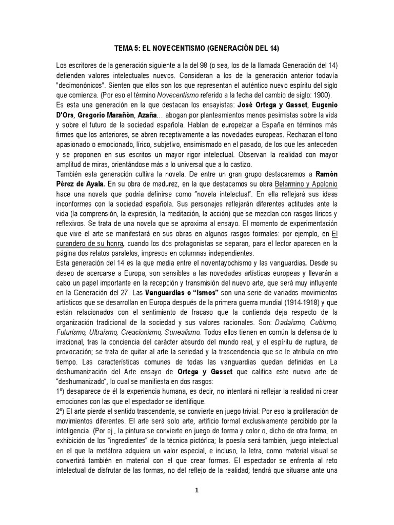 Tema 5. Novecentismo y Vanguardias. Características