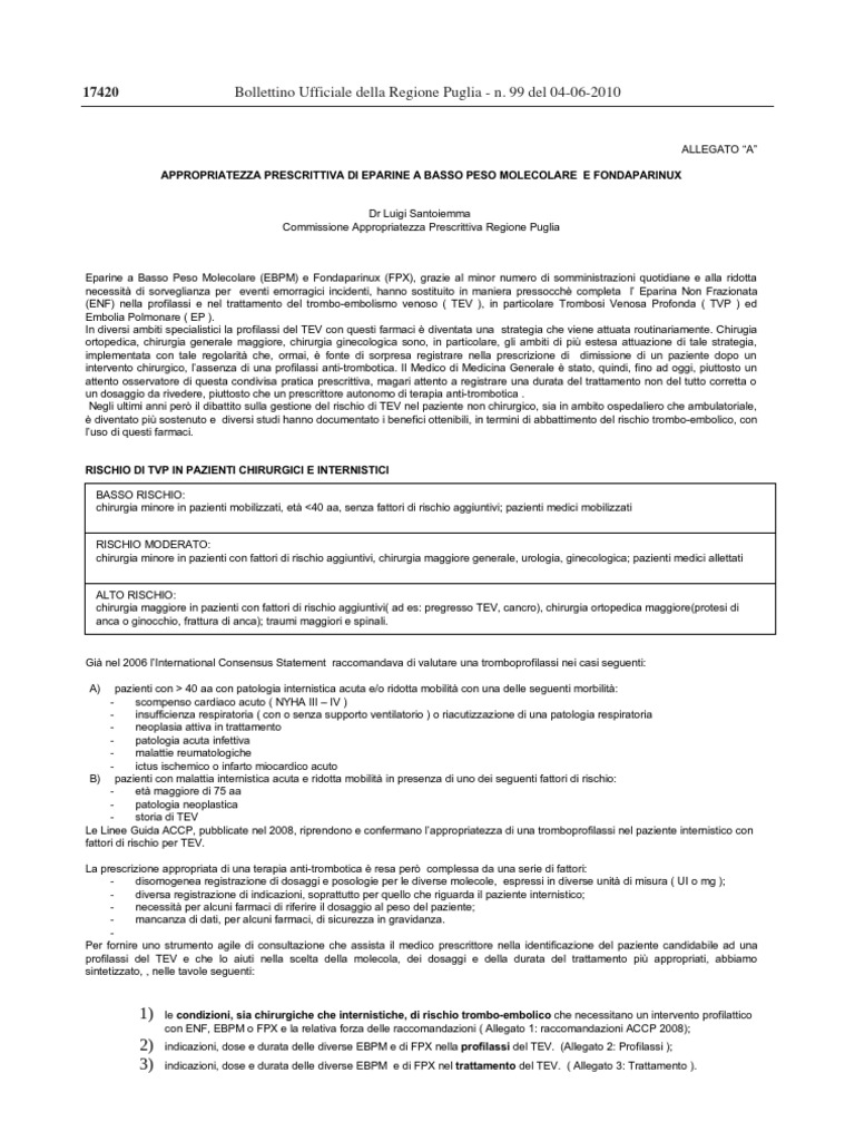 Appropriatezza prescrittiva di Eparine basso peso