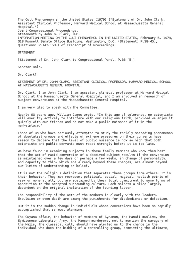 1979 The Cult Phenomenon in The United States DR John Gordon Clark