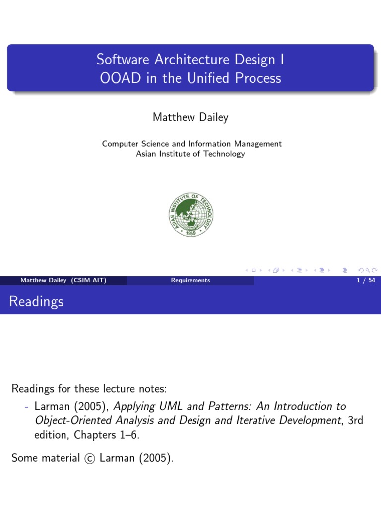 Software Architecture Design I OOAD in The Unified Process: Matthew ...
