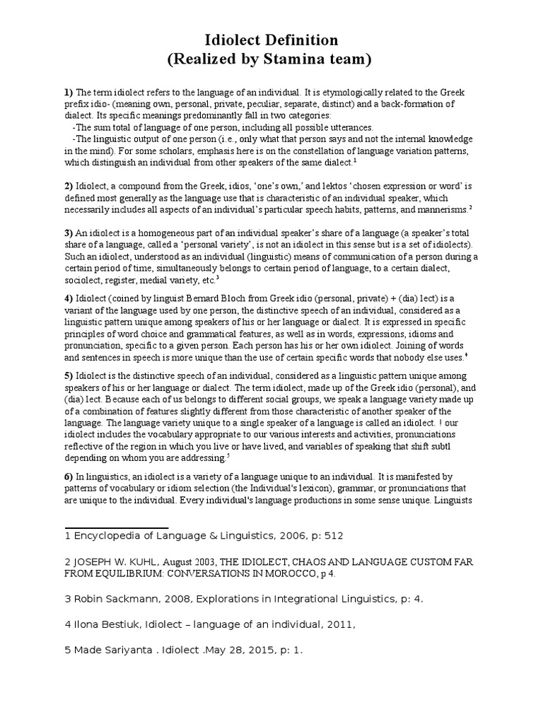 Idiolect Definition Pdf Dialect Language Varieties And Styles
