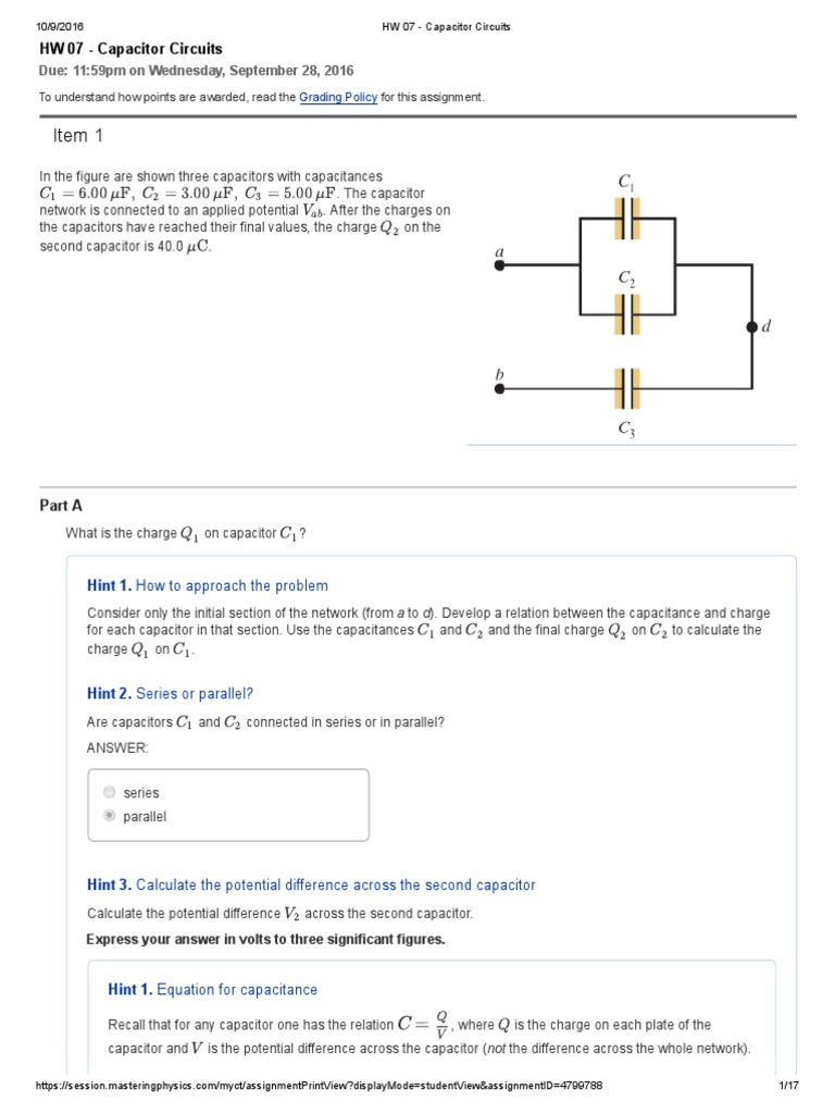 Capacitor Circuits Homework Assignment | PDF | Series And Parallel ...