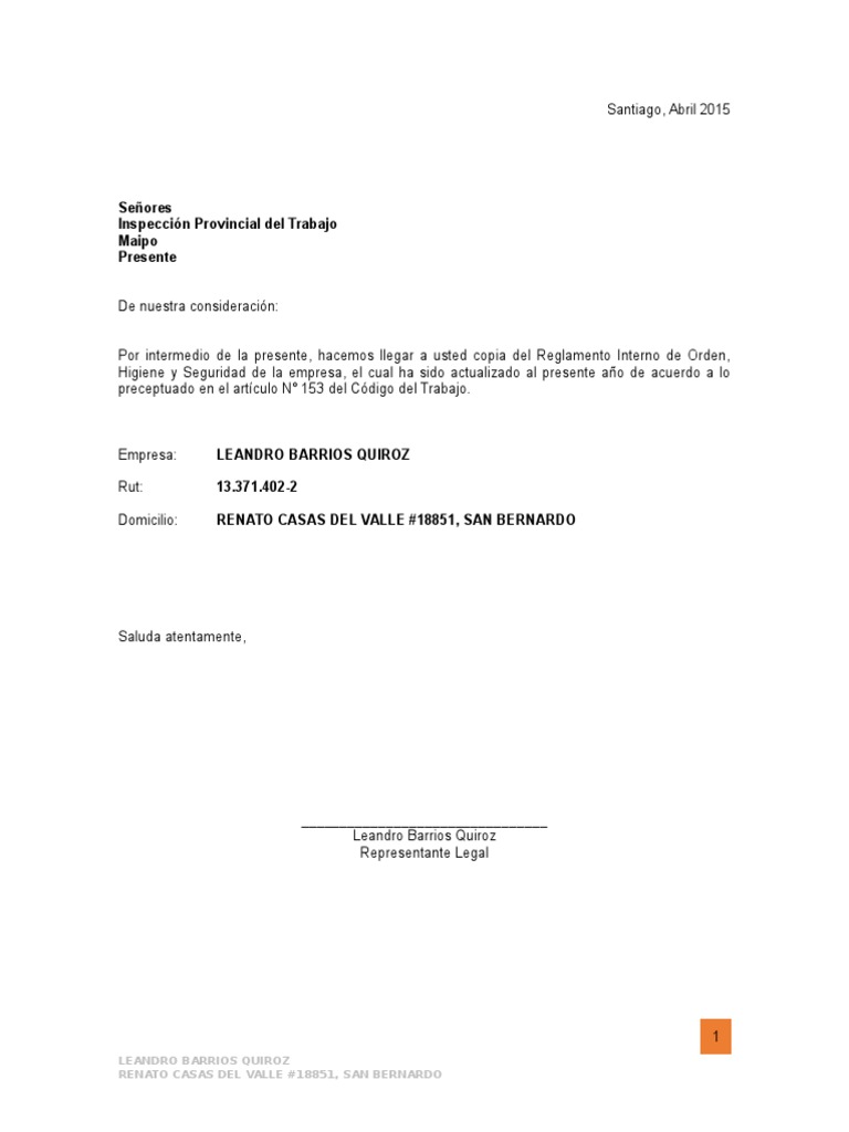Cartas Reglamento Interno  PDF