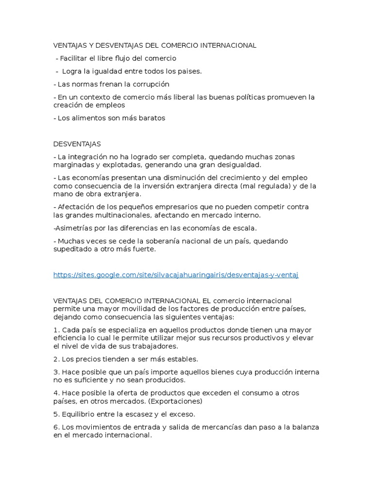 Ventajas y Desventajas Del Comercio Internacional | PDF | Comercio | El ...