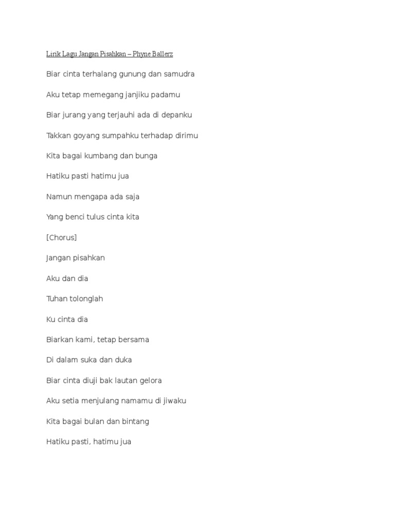 Lirik Lagu Jangan Pisahkan