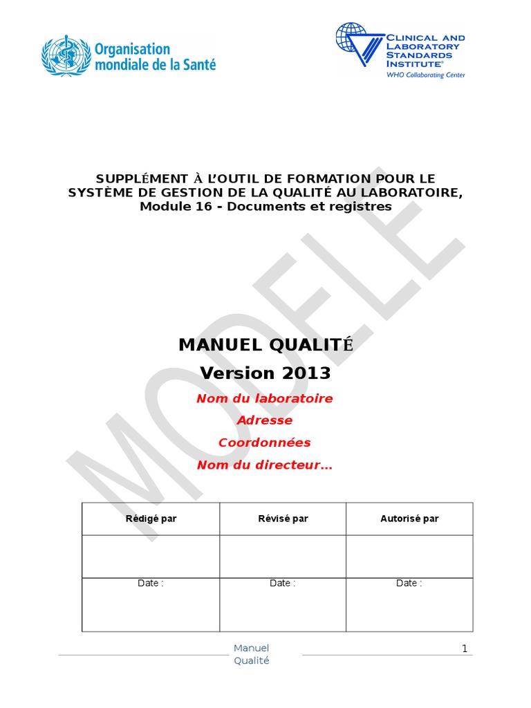 Modèle de Manuel Qualité ISO 15189 | PDF | Management de la qualité ...