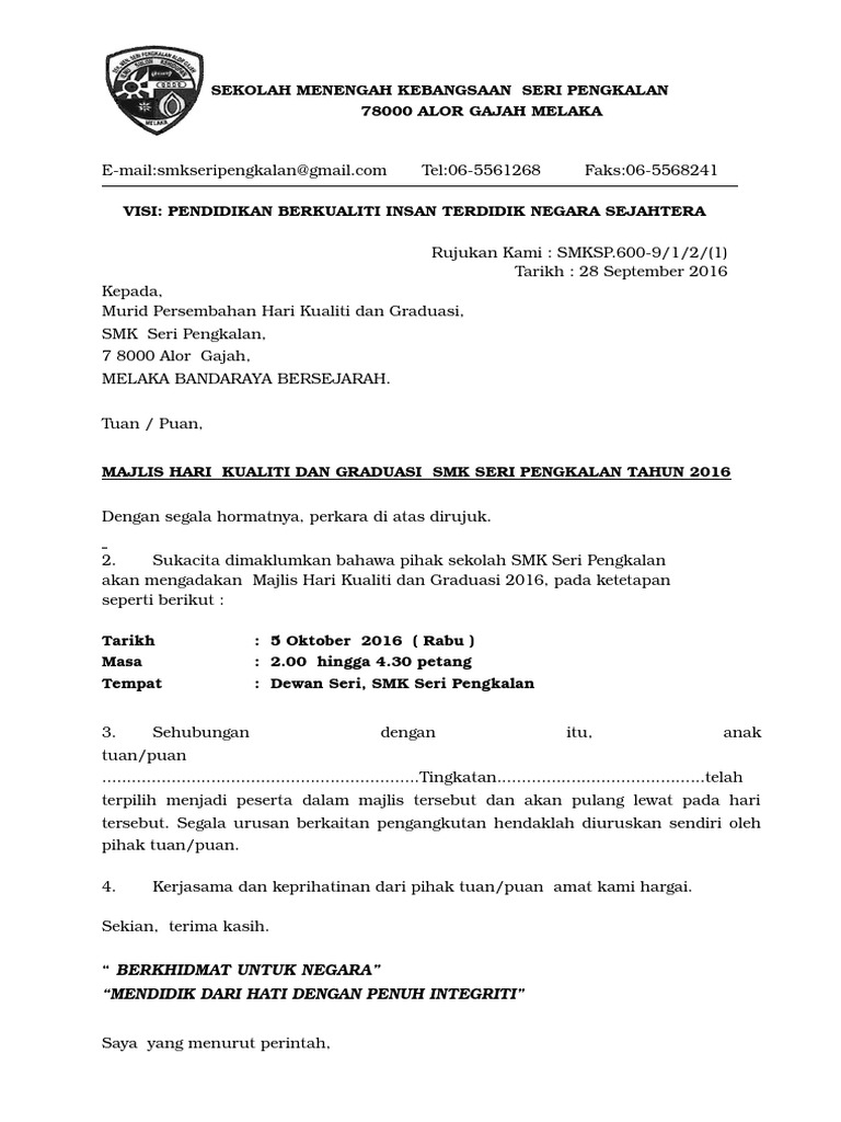 Contoh Surat Jemput Pelajar Buat Dema Dilat
