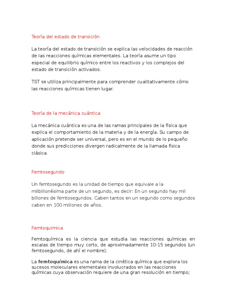 Teoría Del Estado de Transición PDF Reacciones químicas Ligero