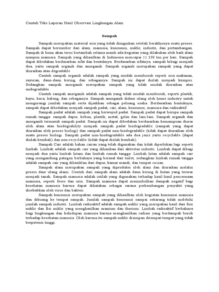 Contoh Teks Laporan Hasil Observasi Lingkungan Alam