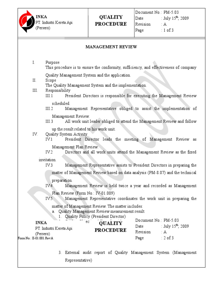 Management Review Procedure Overview | PDF | Quality Management System ...