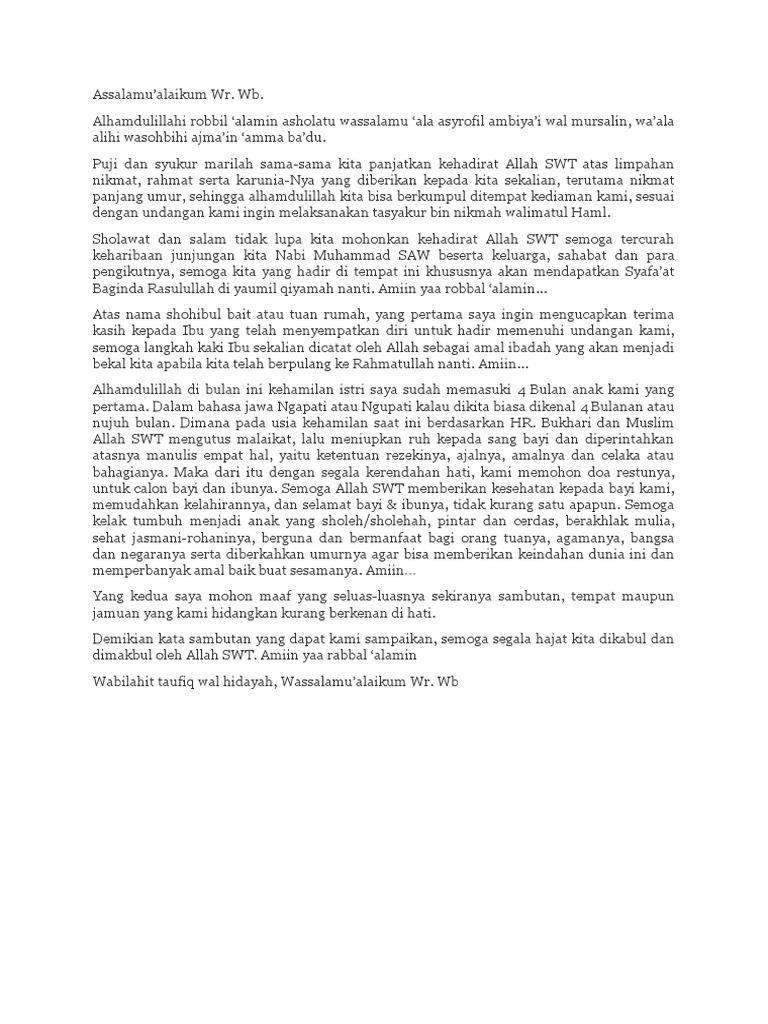 Contoh Kata Sambutan Acara Syukuran 4 Bulanan