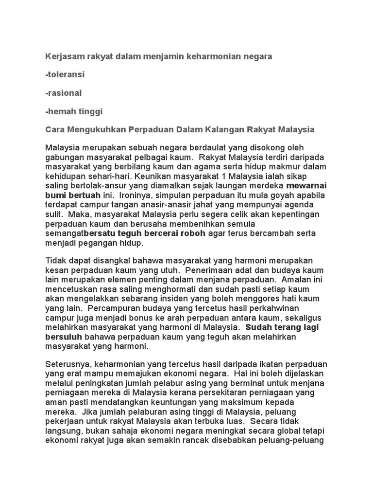 Cara Mengukuhkan Perpaduan Dalam Kalangan Rakyat Malaysia Pdf