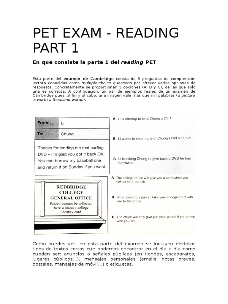 PET EXAM Reading Part 1 Gramática Ciencia cognitiva