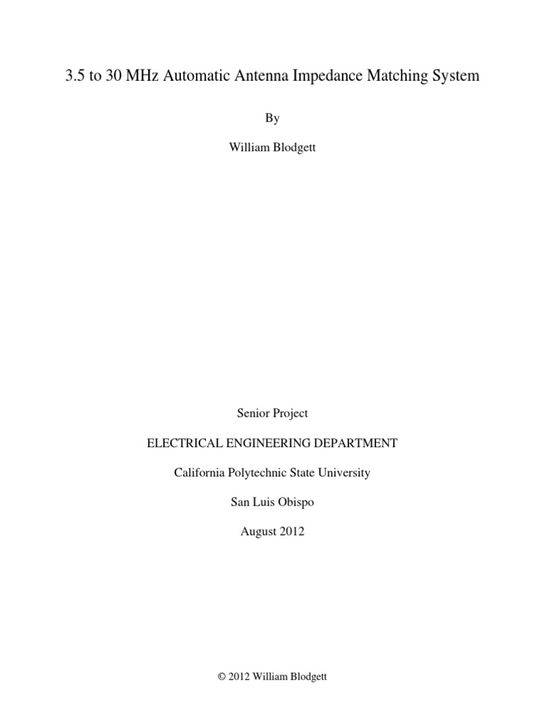 3.5 To 30 MHZ Automatic Antenna Impedance Matching System PDF Antenna (Radio) Transmission