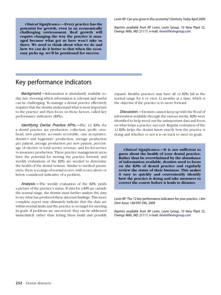 Key Performance Indicators PDF Performance Indicator Dentist