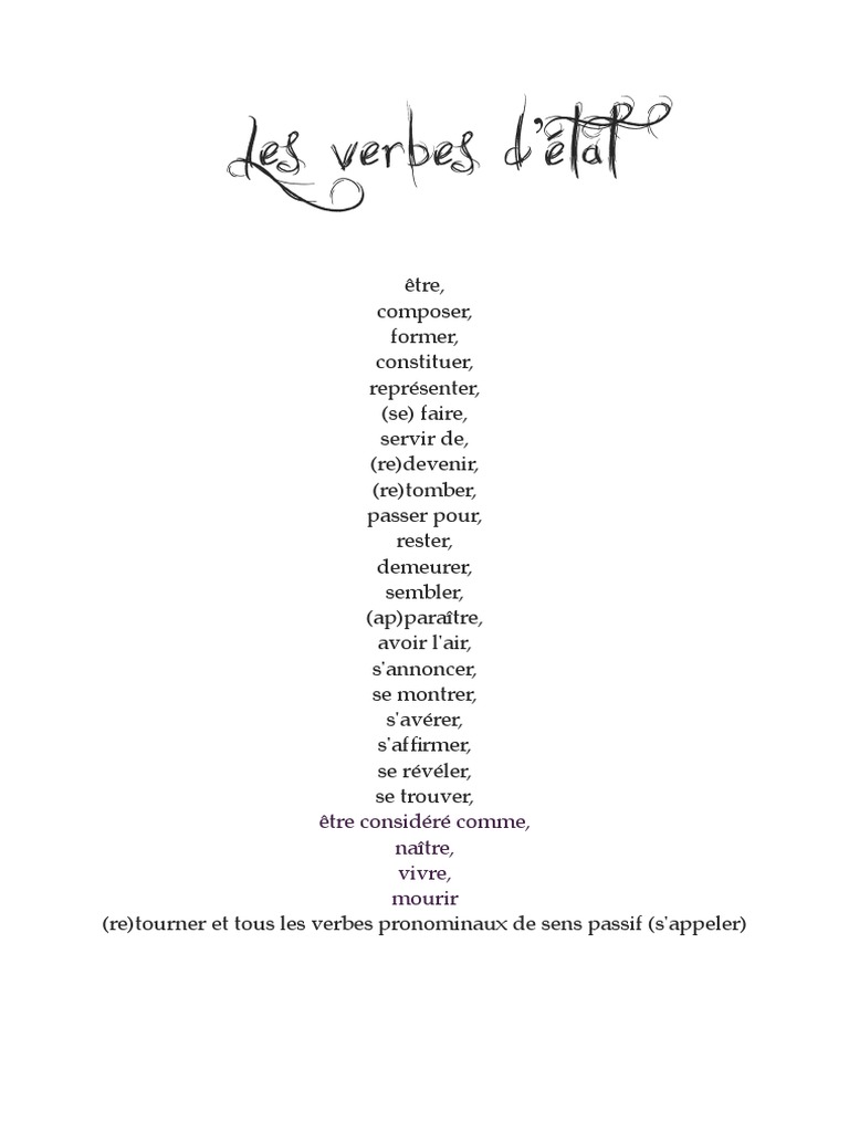 Liste Des Verbes D Etat