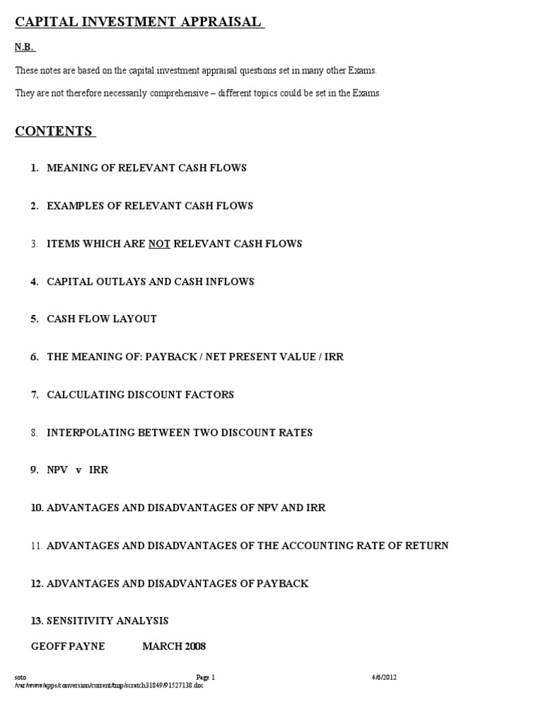 Capital Investment Appraisal Guide | PDF | Net Present Value | Internal ...