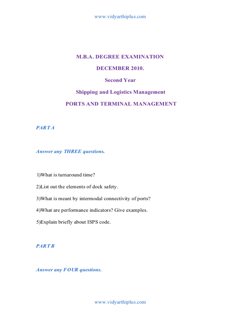Ports and Terminal Management Exam Guide | PDF | Business | Science ...