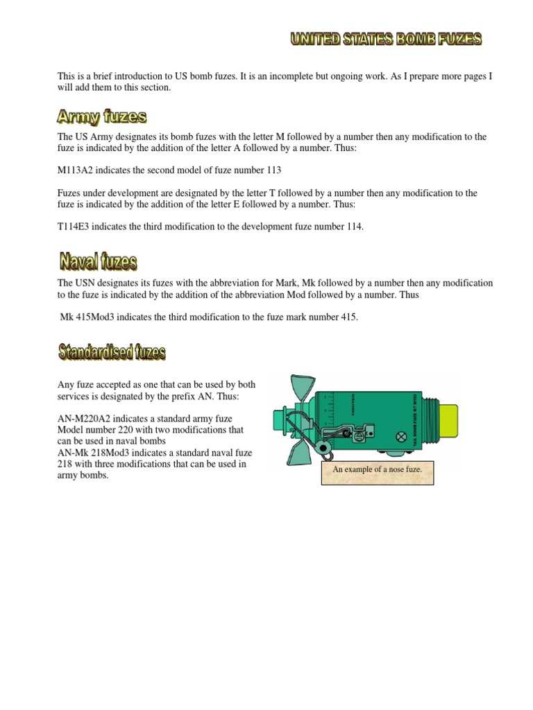 Overview of US Bomb Fuzes | PDF | Fuze | Bomb